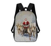 sinyumoney 3D Printed Santa Claus Reindeer Sleigh Children School Backpack Fashion Rucksack Casual Travel 17inch Backpacks Large Capacity Daypack for Boys Girls
