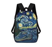 sinyumoney 3D Printed School Bag Alligator in Starry Night Style Kid's Backpack Bookbag Cute Rucksacks Waterproof Fashion Casual Schoolbag for Kids 17inch