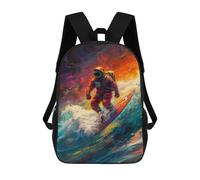 sinyumoney 3D Printed School Bag Astronaut Surfing in Space -3 Kid's Backpack Bookbag Cute Rucksacks Waterproof Fashion Casual Schoolbag for Kids 17inch