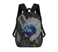 sinyumoney 3D Printed School Bag Blue Flower on Cactus Painting Kid's Backpack Bookbag Cute Rucksacks Waterproof Fashion Casual Schoolbag for Kids 17inch