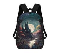 sinyumoney 3D Printed School Bag Castle Under The Moonlit Sky Kid's Backpack Bookbag Cute Rucksacks Waterproof Fashion Casual Schoolbag for Kids 17inch