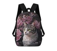 sinyumoney 3D Printed School Bag Cat with Cherry Blossoms Kid's Backpack Bookbag Cute Rucksacks Waterproof Fashion Casual Schoolbag for Kids 17inch