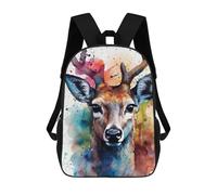 sinyumoney 3D Printed School Bag Colorful Deer Portrait-3 Kid's Backpack Bookbag Cute Rucksacks Waterproof Fashion Casual Schoolbag for Kids 17inch