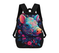 sinyumoney 3D Printed School Bag Colorful Floral Pig Portrait Kid's Backpack Bookbag Cute Rucksacks Waterproof Fashion Casual Schoolbag for Kids 17inch