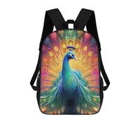 sinyumoney 3D Printed School Bag Colorful Peacock Artwork-21 Kid's Backpack Bookbag Cute Rucksacks Waterproof Fashion Casual Schoolbag for Kids 17inch