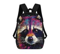 sinyumoney 3D Printed School Bag Colorful Raccoon Art Print-2 Kid's Backpack Bookbag Cute Rucksacks Waterproof Fashion Casual Schoolbag for Kids 17inch
