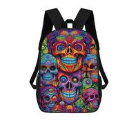 sinyumoney 3D Printed School Bag Colorful Skull Artwork Kid's Backpack Bookbag Cute Rucksacks Waterproof Fashion Casual Schoolbag for Kids 17inch