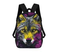 sinyumoney 3D Printed School Bag Colorful Wolf Illustration Kid's Backpack Bookbag Cute Rucksacks Waterproof Fashion Casual Schoolbag for Kids 17inch