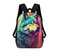 sinyumoney 3D Printed School Bag Colorful Wolf Portrait -15 Kid's Backpack Bookbag Cute Rucksacks Waterproof Fashion Casual Schoolbag for Kids 17inch