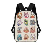 sinyumoney 3D Printed School Bag Cute Ramen Animals Kid's Backpack Bookbag Cute Rucksacks Waterproof Fashion Casual Schoolbag for Kids 17inch
