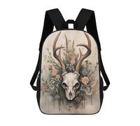 sinyumoney 3D Printed School Bag Deer Skull with Flowers Artwork Kid's Backpack Bookbag Cute Rucksacks Waterproof Fashion Casual Schoolbag for Kids 17inch