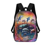 sinyumoney 3D Printed School Bag Dolphins in A Colorful Ocean -2 Kid's Backpack Bookbag Cute Rucksacks Waterproof Fashion Casual Schoolbag for Kids 17inch