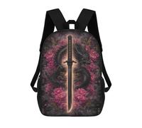 sinyumoney 3D Printed School Bag Dragon Sword with Peonies Art Print Kid's Backpack Bookbag Cute Rucksacks Waterproof Fashion Casual Schoolbag for Kids 17inch