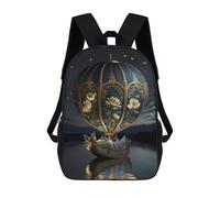 sinyumoney 3D Printed School Bag Enchanted Floral Airship Kid's Backpack Bookbag Cute Rucksacks Waterproof Fashion Casual Schoolbag for Kids 17inch