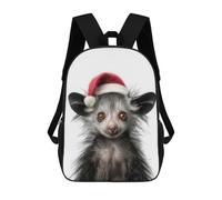 sinyumoney 3D Printed School Bag Festive Aye-aye with Santa Hat Kid's Backpack Bookbag Cute Rucksacks Waterproof Fashion Casual Schoolbag for Kids 17inch