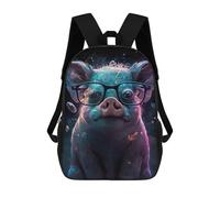 sinyumoney 3D Printed School Bag Glowing Pig with Glasses Kid's Backpack Bookbag Cute Rucksacks Waterproof Fashion Casual Schoolbag for Kids 17inch
