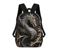 sinyumoney 3D Printed School Bag Golden Dragon Illustration-9 Kid's Backpack Bookbag Cute Rucksacks Waterproof Fashion Casual Schoolbag for Kids 17inch