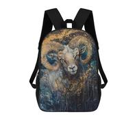 sinyumoney 3D Printed School Bag Golden Horned Ram Painting Kid's Backpack Bookbag Cute Rucksacks Waterproof Fashion Casual Schoolbag for Kids 17inch
