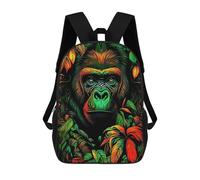 sinyumoney 3D Printed School Bag Gorilla in Vibrant Jungle Kid's Backpack Bookbag Cute Rucksacks Waterproof Fashion Casual Schoolbag for Kids 17inch