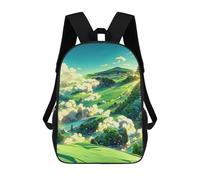 sinyumoney 3D Printed School Bag Green Fields And Rolling Hills Kid's Backpack Bookbag Cute Rucksacks Waterproof Fashion Casual Schoolbag for Kids 17inch