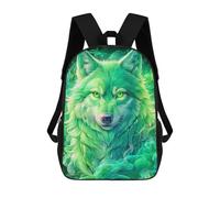 sinyumoney 3D Printed School Bag Green Wolf Spirit Art Kid's Backpack Bookbag Cute Rucksacks Waterproof Fashion Casual Schoolbag for Kids 17inch