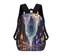sinyumoney 3D Printed School Bag Halloween Cityscape Kid's Backpack Bookbag Cute Rucksacks Waterproof Fashion Casual Schoolbag for Kids 17inch