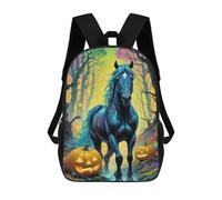 sinyumoney 3D Printed School Bag Halloween Horse in Forest Kid's Backpack Bookbag Cute Rucksacks Waterproof Fashion Casual Schoolbag for Kids 17inch
