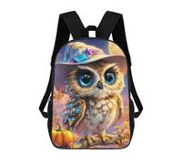 sinyumoney 3D Printed School Bag Halloween Owl with Witch Hat Kid's Backpack Bookbag Cute Rucksacks Waterproof Fashion Casual Schoolbag for Kids 17inch