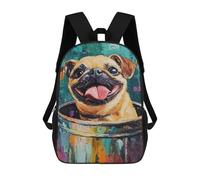 sinyumoney 3D Printed School Bag Happy Pug in Bucket Painting Kid's Backpack Bookbag Cute Rucksacks Waterproof Fashion Casual Schoolbag for Kids 17inch