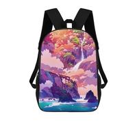 sinyumoney 3D Printed School Bag Island with Waterfall And Bridge Kid's Backpack Bookbag Cute Rucksacks Waterproof Fashion Casual Schoolbag for Kids 17inch