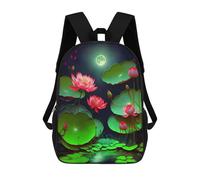 sinyumoney 3D Printed School Bag Lotus Pond Moonlit Night -1 Kid's Backpack Bookbag Cute Rucksacks Waterproof Fashion Casual Schoolbag for Kids 17inch