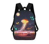 sinyumoney 3D Printed School Bag Moonlit Jellyfish Encounter Kid's Backpack Bookbag Cute Rucksacks Waterproof Fashion Casual Schoolbag for Kids 17inch