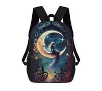 sinyumoney 3D Printed School Bag Moonlit Mermaid Fantasy Kid's Backpack Bookbag Cute Rucksacks Waterproof Fashion Casual Schoolbag for Kids 17inch