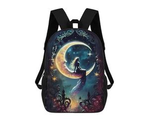 sinyumoney 3D Printed School Bag Moonlit Mermaid Fantasy Kid's Backpack Bookbag Cute Rucksacks Waterproof Fashion Casual Schoolbag for Kids 17inch