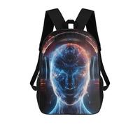 sinyumoney 3D Printed School Bag Neon Headphones Digital Dreamscape Kid's Backpack Bookbag Cute Rucksacks Waterproof Fashion Casual Schoolbag for Kids 17inch