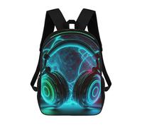 sinyumoney 3D Printed School Bag Neon Headphones Glowing Kid's Backpack Bookbag Cute Rucksacks Waterproof Fashion Casual Schoolbag for Kids 17inch