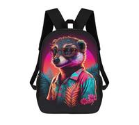 sinyumoney 3D Printed School Bag Neon Meerkat in Tropical Shirt Kid's Backpack Bookbag Cute Rucksacks Waterproof Fashion Casual Schoolbag for Kids 17inch