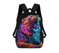 sinyumoney 3D Printed School Bag Neon Roaring Lion Artwork Kid's Backpack Bookbag Cute Rucksacks Waterproof Fashion Casual Schoolbag for Kids 17inch