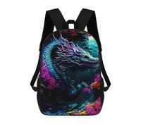 sinyumoney 3D Printed School Bag Neon Sea Dragon Kid's Backpack Bookbag Cute Rucksacks Waterproof Fashion Casual Schoolbag for Kids 17inch