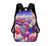sinyumoney 3D Printed School Bag Neon Sky Cityscape -2 Kid's Backpack Bookbag Cute Rucksacks Waterproof Fashion Casual Schoolbag for Kids 17inch