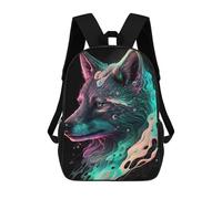 sinyumoney 3D Printed School Bag Neon Wolf Portrait-6 Kid's Backpack Bookbag Cute Rucksacks Waterproof Fashion Casual Schoolbag for Kids 17inch