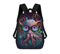 sinyumoney 3D Printed School Bag Octopus Glasses Ocean Art Print -1 Kid's Backpack Bookbag Cute Rucksacks Waterproof Fashion Casual Schoolbag for Kids 17inch