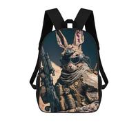 sinyumoney 3D Printed School Bag Rabbit Soldier in Desert Gear Kid's Backpack Bookbag Cute Rucksacks Waterproof Fashion Casual Schoolbag for Kids 17inch