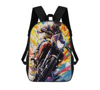 sinyumoney 3D Printed School Bag Racing Spirit Motorcycle Speed Artwork Kid's Backpack Bookbag Cute Rucksacks Waterproof Fashion Casual Schoolbag for Kids 17inch