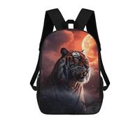 sinyumoney 3D Printed School Bag Roaring Tiger Under Moonlit Sky Kid's Backpack Bookbag Cute Rucksacks Waterproof Fashion Casual Schoolbag for Kids 17inch