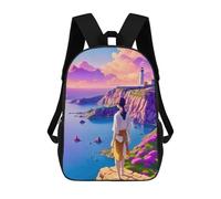 sinyumoney 3D Printed School Bag Seaside Lighthouse Dreamscape Kid's Backpack Bookbag Cute Rucksacks Waterproof Fashion Casual Schoolbag for Kids 17inch