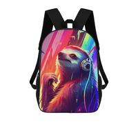 sinyumoney 3D Printed School Bag Sloth with Headphones in Vibrant Colors Kid's Backpack Bookbag Cute Rucksacks Waterproof Fashion Casual Schoolbag for Kids 17inch