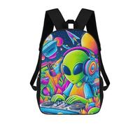 sinyumoney 3D Printed School Bag Space DJ Alien Party Kid's Backpack Bookbag Cute Rucksacks Waterproof Fashion Casual Schoolbag for Kids 17inch