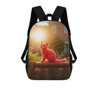 sinyumoney 3D Printed School Bag Spiky Pink Cat in Golden Light Kid's Backpack Bookbag Cute Rucksacks Waterproof Fashion Casual Schoolbag for Kids 17inch