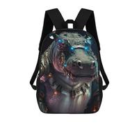 sinyumoney 3D Printed School Bag Steampunk Hippo Armor Kid's Backpack Bookbag Cute Rucksacks Waterproof Fashion Casual Schoolbag for Kids 17inch